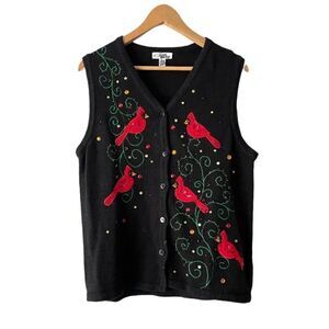 Christmas Cardinal Embroidered Sweater Vest Size M